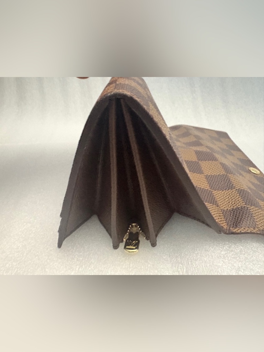 Louis Vuitton Damier Ebene Sarah Wallet Brown Canvas Long Wallet Snap Flap - Picture 10 of 11